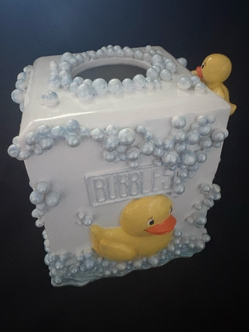 Vintage 3D Bubble Bath Tissue Box Cover Rubber Ducks Blue Bubbles Decor